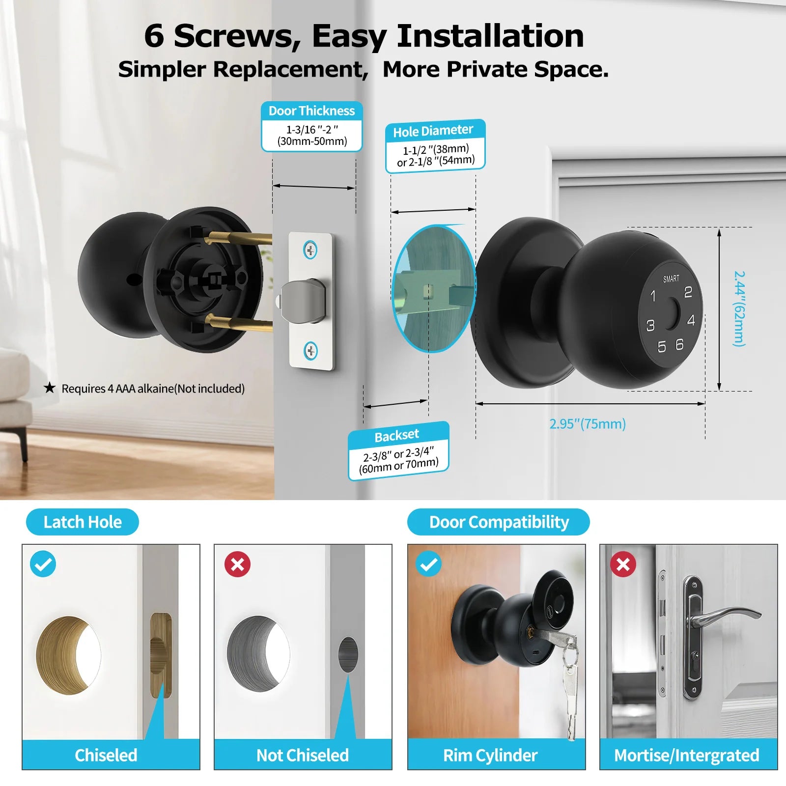 Viladepot Smart Lock Fingerprint Door Lock App Control TYPE-C Interface Passcode Unlock Electronic Touchscreen Keypad Indoor