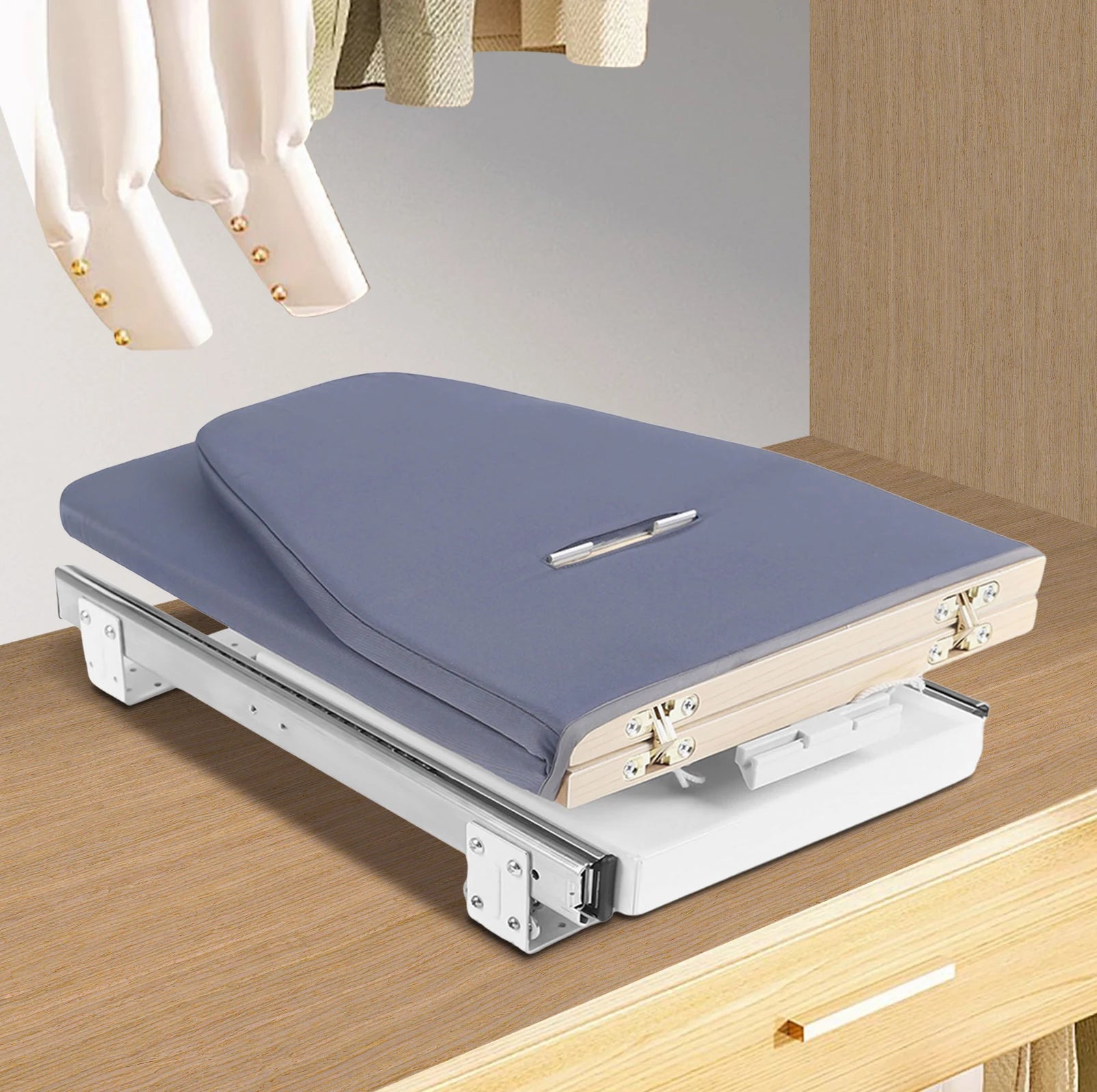 Foldable Ironing Board, Retractable Cabinet Mount, Push-Pull Sturdy Metal Frame 80x29.5cm / 31.5x11.6in (Gray)