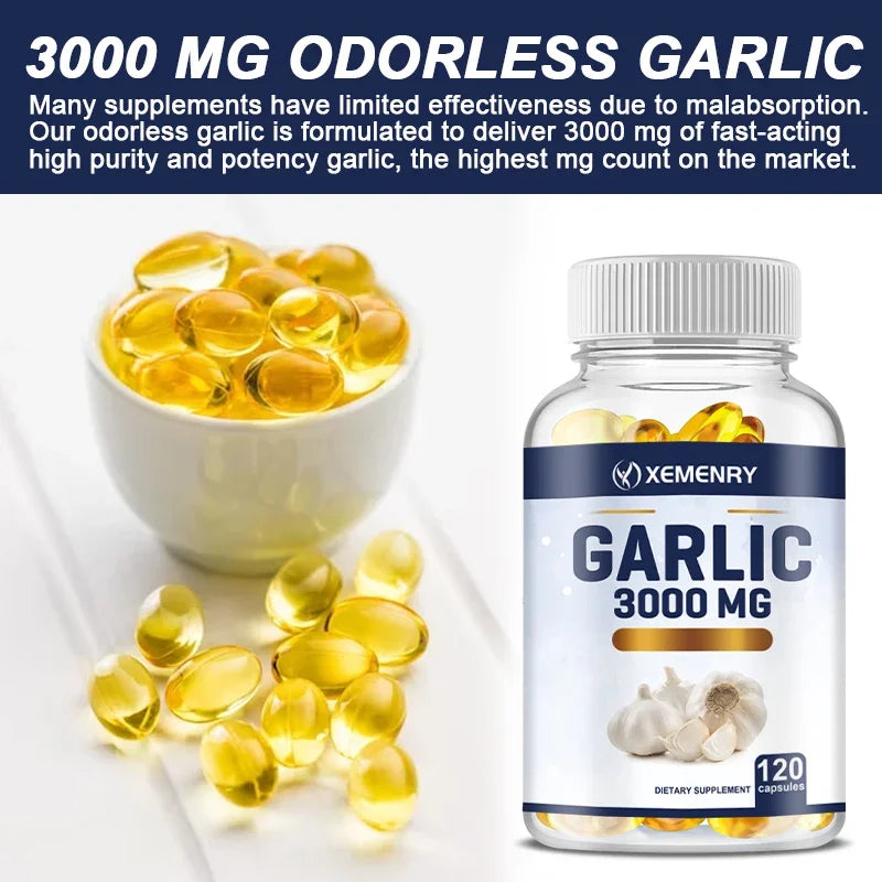 Garlic Capsules 3000mg - for Immune and Cardiovascular, Antioxidant,Cholesterol Health - 120 Capsules