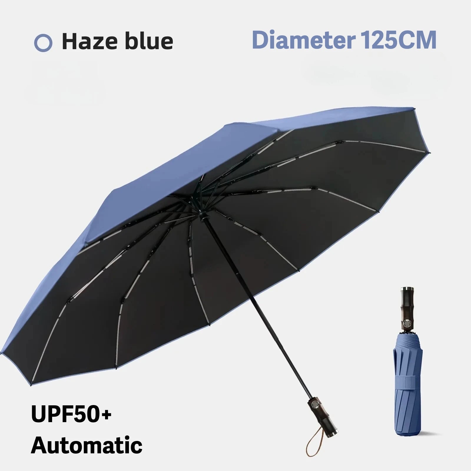 Windproof Automatic Folding Umbrella, 125CM Diameter Large Rain Umbrella, Sun UV UPF50+ Protection Umbrellas for Man and Women