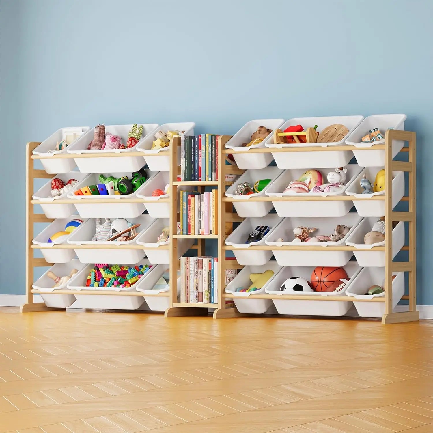 Large Toy Storage Organizer with 24 Bins and 3 Shelves for Kids Bedroom Playroom Organization, White