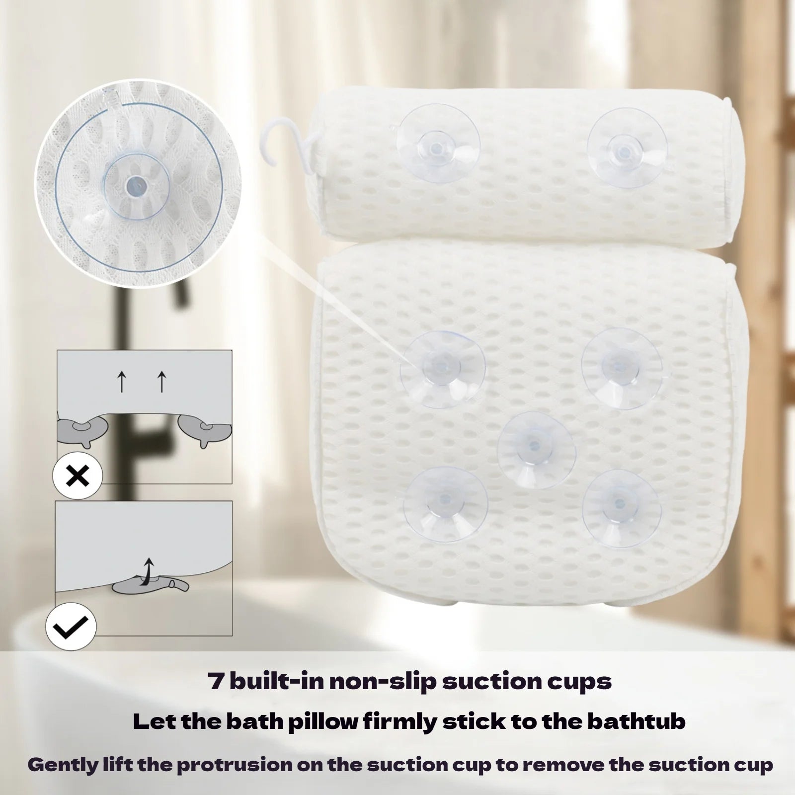Bath Pillow for Bathtub Support Neck,Head and Back with Non-Slip Suction Cups air mesh Bathtub Pillow