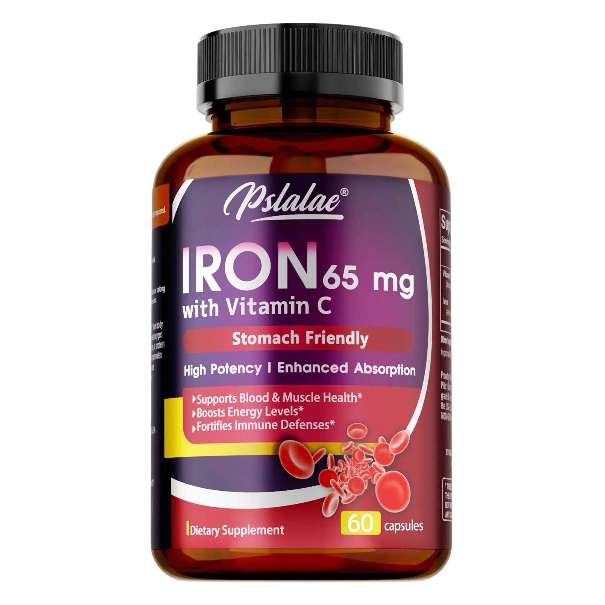 Iron Supplement 65 mg with Vitamin C - Maximized Absorption, Increase Energy,Maintain A Healthy Immune System and Brain Health