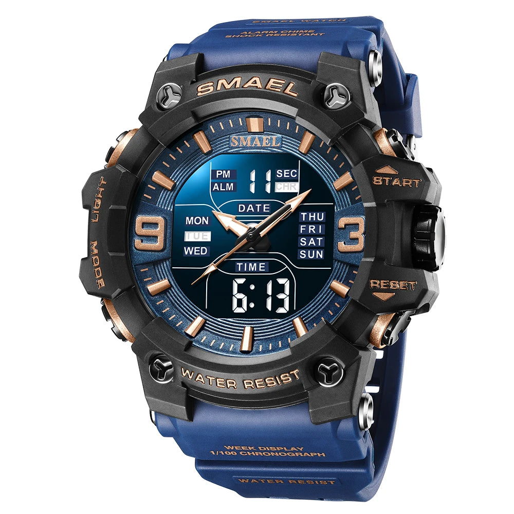 SMAEL 8049 Watch Sport LED Light Alarm Clock Dual Time Display WaterproofWeek Auto Date Wristwatches Quartz