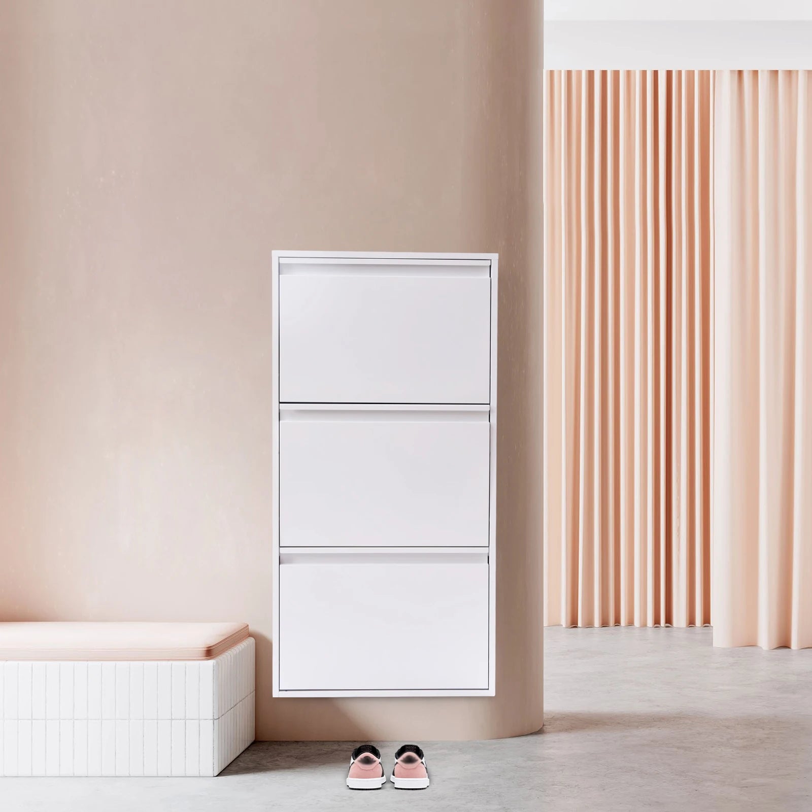 3-Tier Flip Shoe Storage Cabinet, Noiseless Soft Closing Dampers, Wall Mount/Freestanding, Metal Shoe Rack for Entryway/Hallway