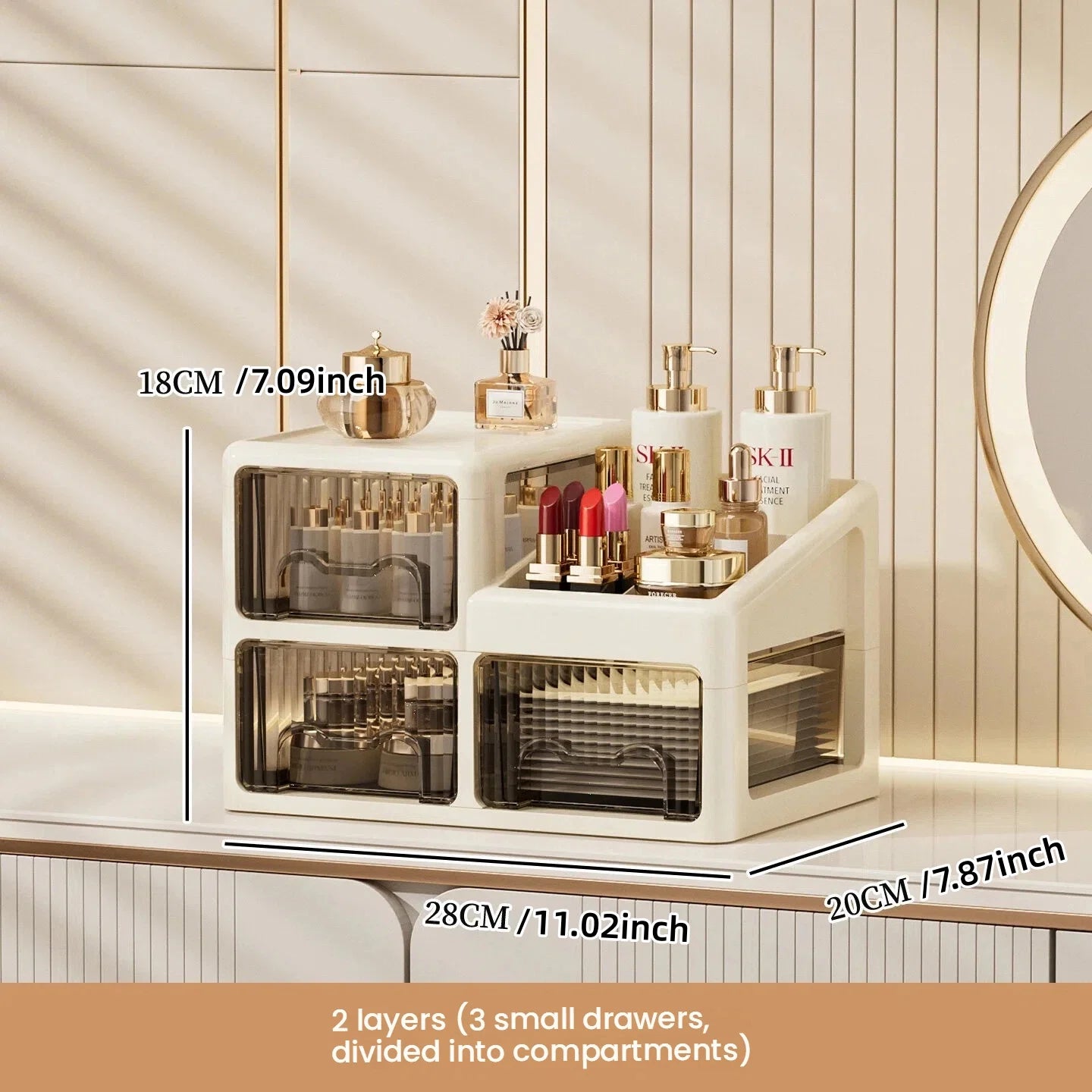 Drawer-style cosmetics storage box, high-end dressing table, lipstick, skin care products, jewelry shelf, desktop storage box