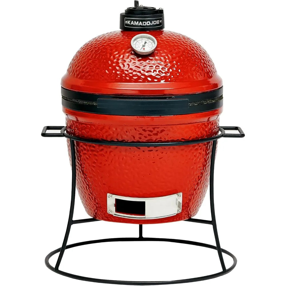 Outdoor Cooking - Joe Jr 13.5-inch Portable Ceramic Charcoal Grill with Grill Stand, Stainless Steel Cooking Grate, Heat