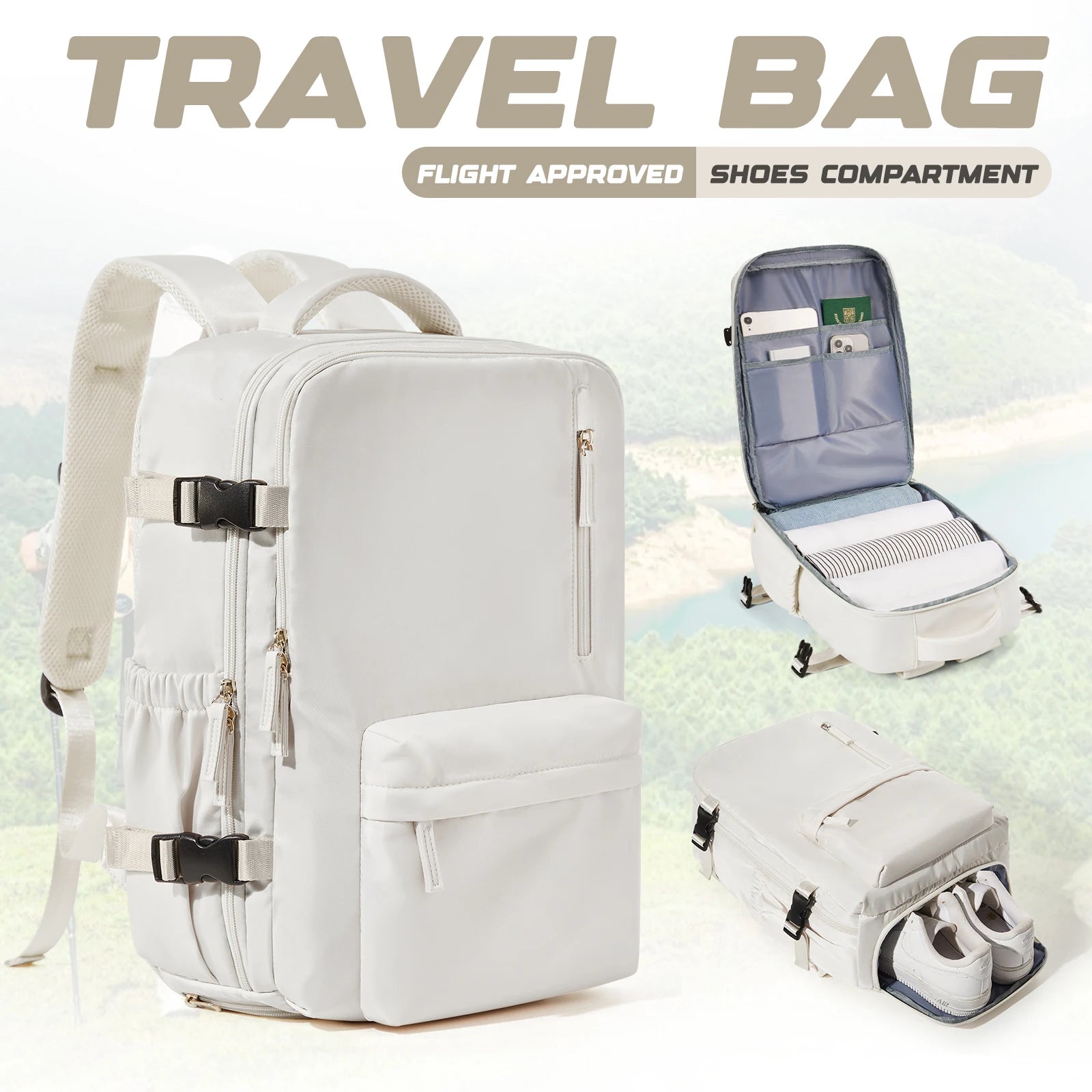 Waterproof Travel Backpack with Shoe Compartment Adjustable Straps, Laptop Backpack &School Bag for Men Women, Casual Travel Bag