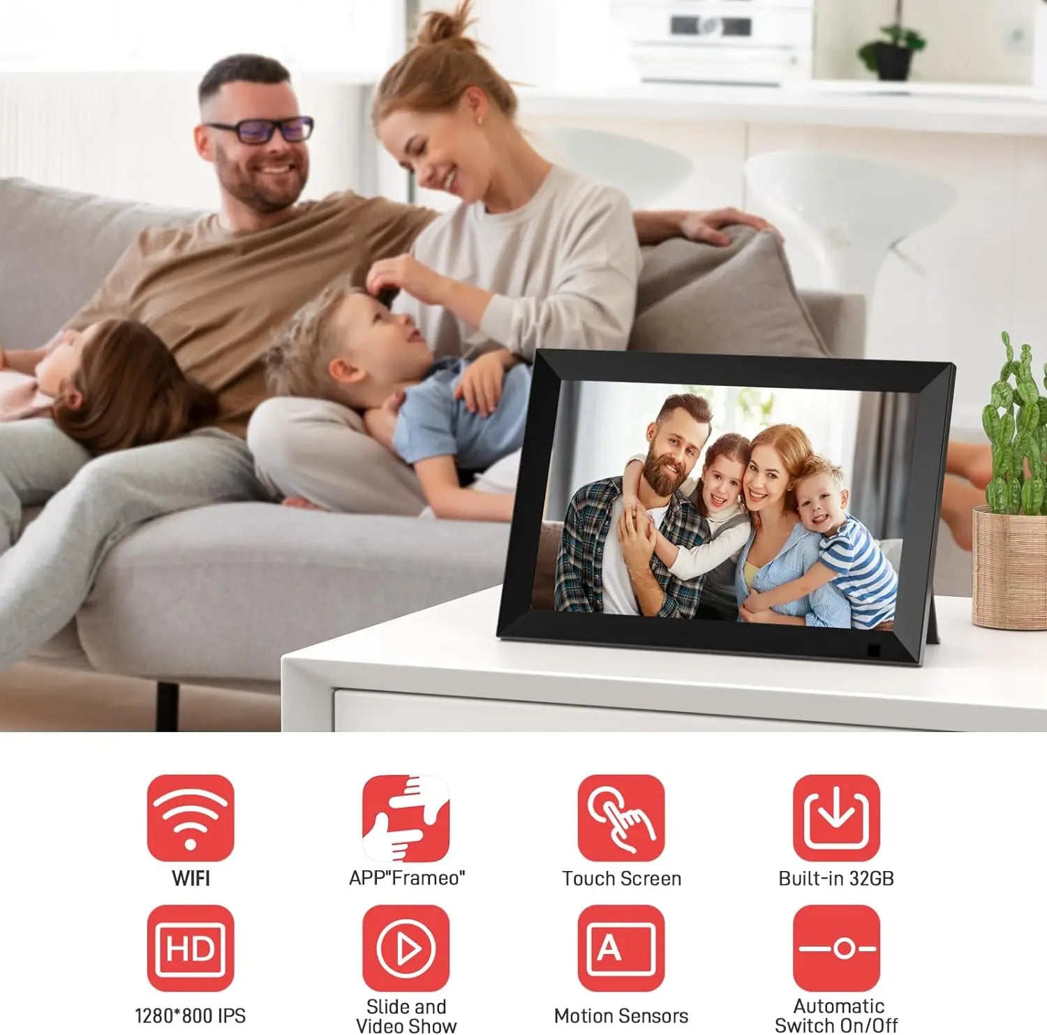 32GB FRAMEO 10.1 Inch Smart WiFi Digital Photo Frame 1280x800 IPS LCD Touch Screen,Best Christmas gift for friends and family