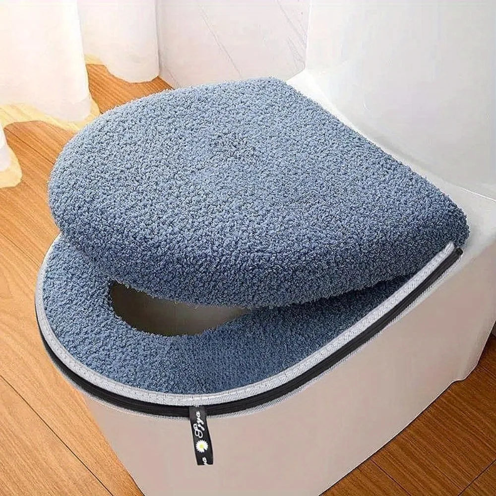 Toilet Seat Cushion Set Winter Thickened Double with Zipper Handle Machine Washable Universal Home Use Toilet Set Accessories