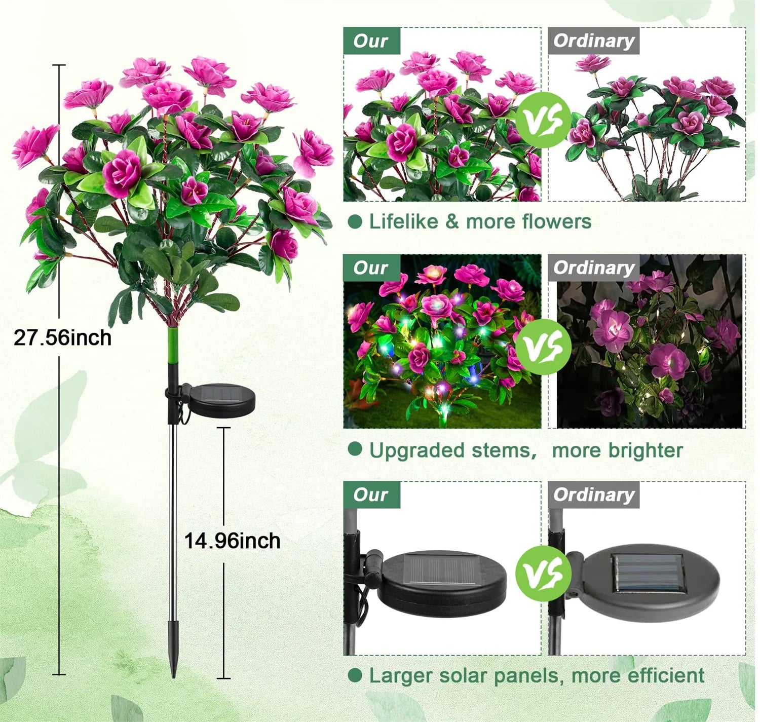 Solar Flowers Lights LED Azalea Outdoor Waterproof Landscape Light for Lawn Patio Garden Path Decorative Lighting Best Gift