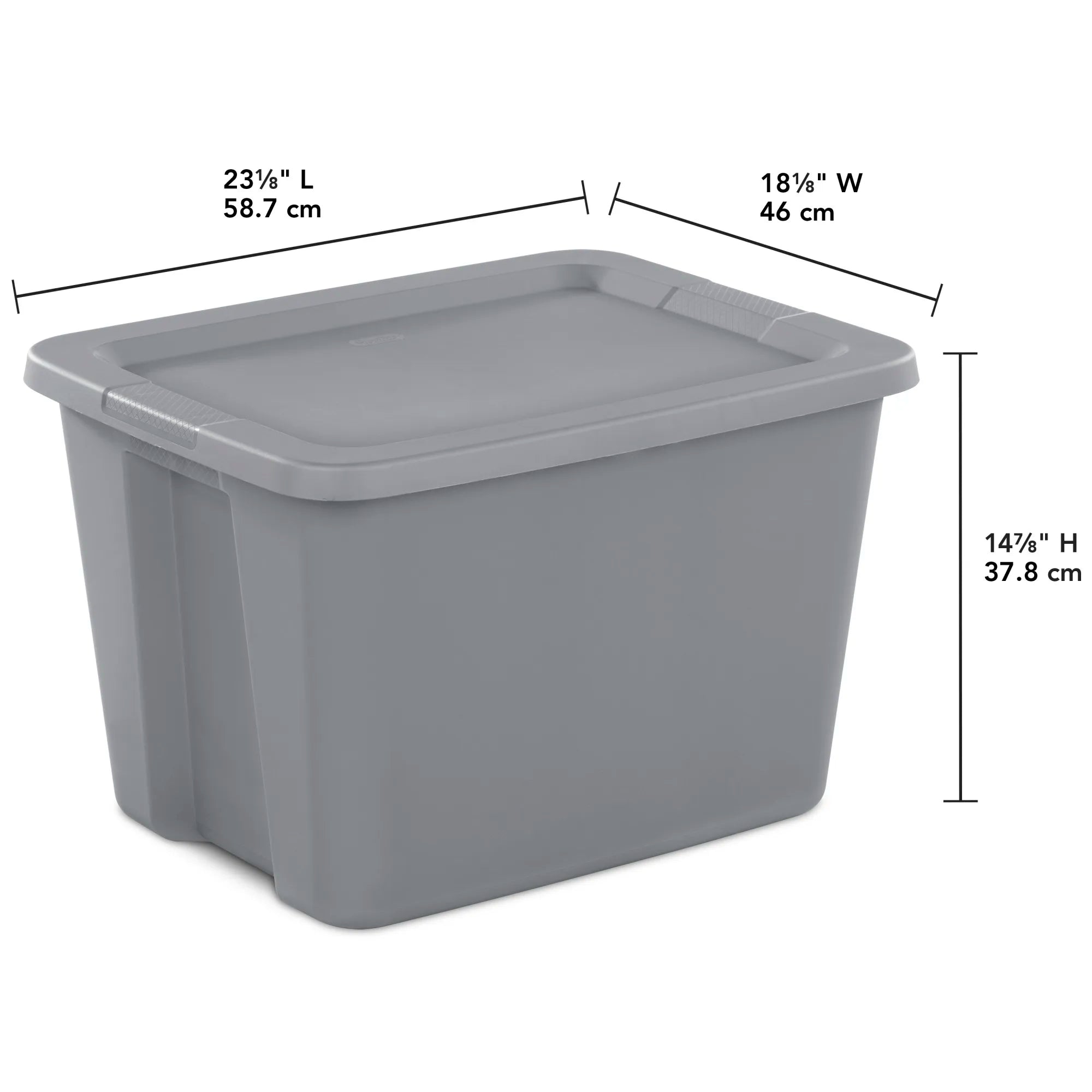 Large Storage Bin, 18 Gallon Plastic Storage Container with Snap-On Lid, Gray, 8 Count
