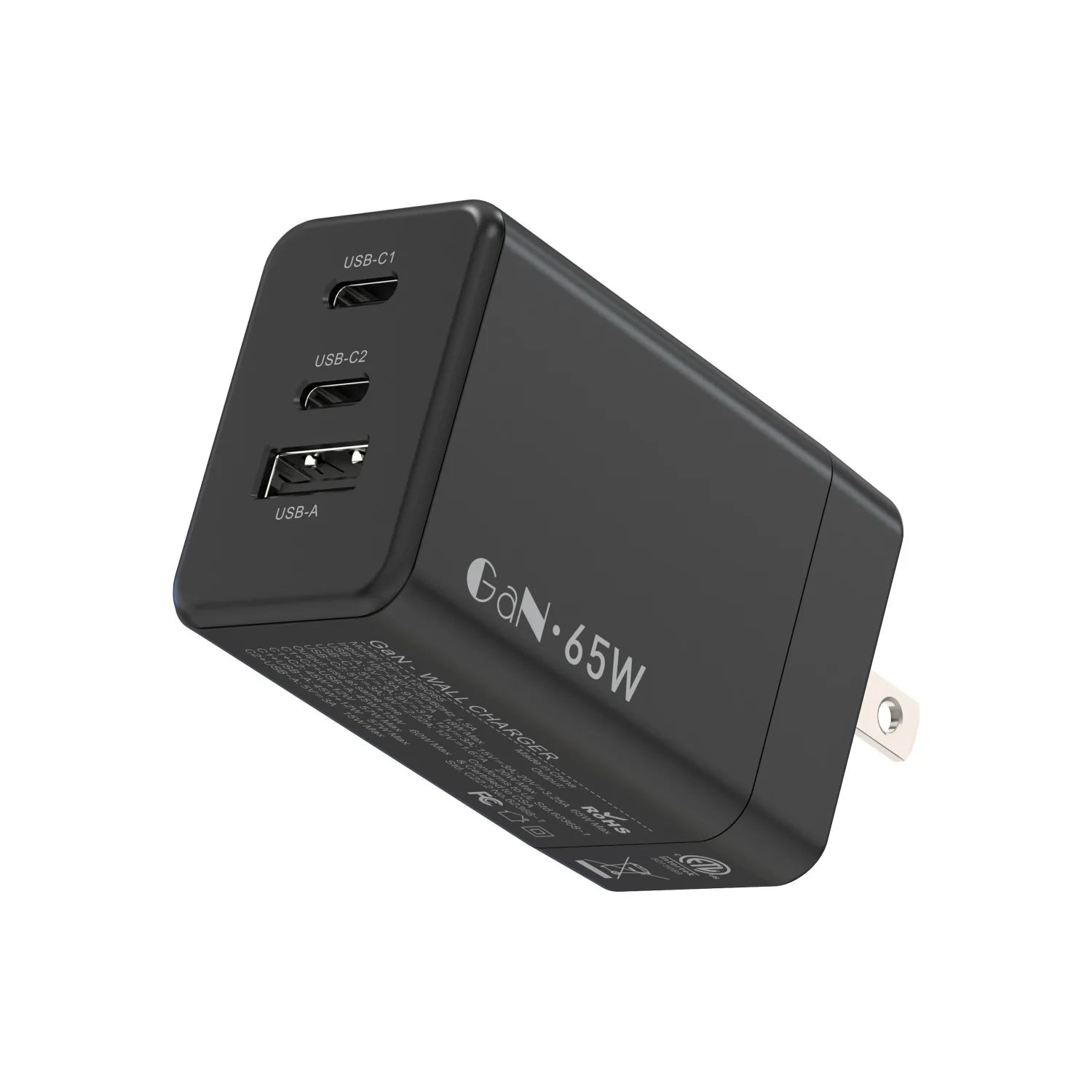 65W GaN USB C Charger 3-Port Fast Charging Adapter for Laptop & Phone