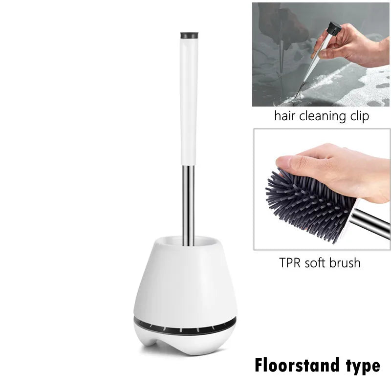 Toilet Brush WC Cleaner Floorstand Silicone Bristle Bathroom Cleaning Bowl Brush Set With Tweezers Bathroom Accessories