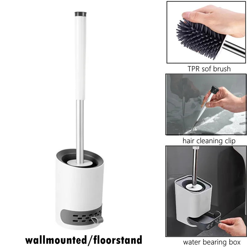Toilet Brush WC Cleaner Floorstand Silicone Bristle Bathroom Cleaning Bowl Brush Set With Tweezers Bathroom Accessories