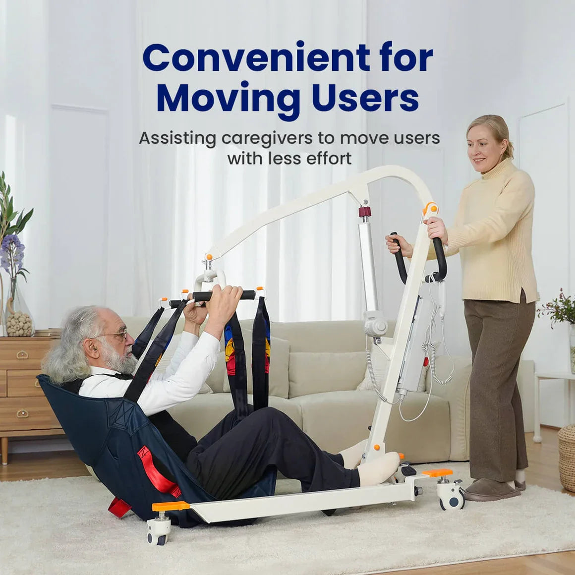 Electric Transfer Lift - Adjustable Hydraulic Lift Chair for Seniors, 400lbs Weight Capacity, Ergonomic Handles & Sturdy Frame