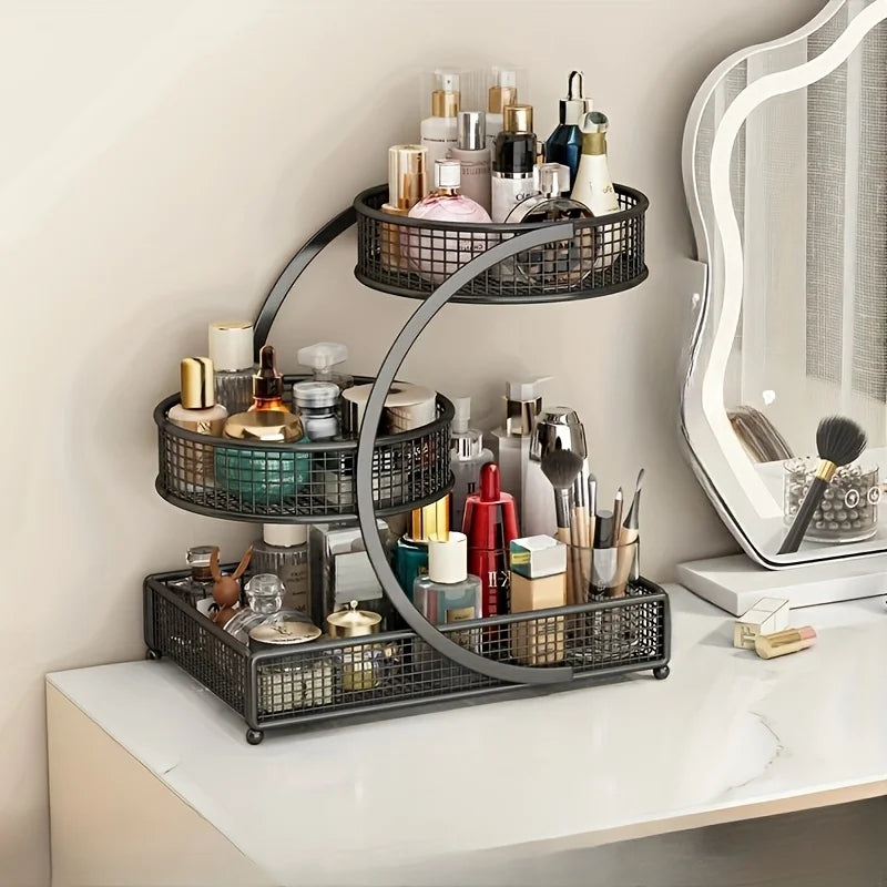 1pc Painted Bronze Metal Cosmetic Rack: Portable Countertop, No Assembly, Modern Style, for Lipsticks & Skincare