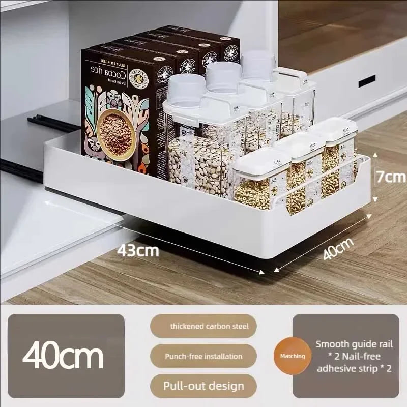 Pull Out Cabinet Organizer with Slide Rails Storage Rack