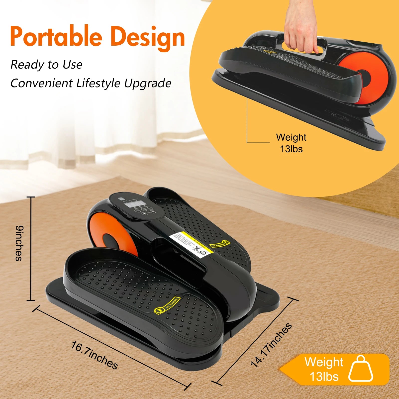 Under-Desk Elliptical Machine Leg Exerciser for Seniors Portable Fully Assembled Quiet Electric Seated Pedal Exerciser 12-Speed