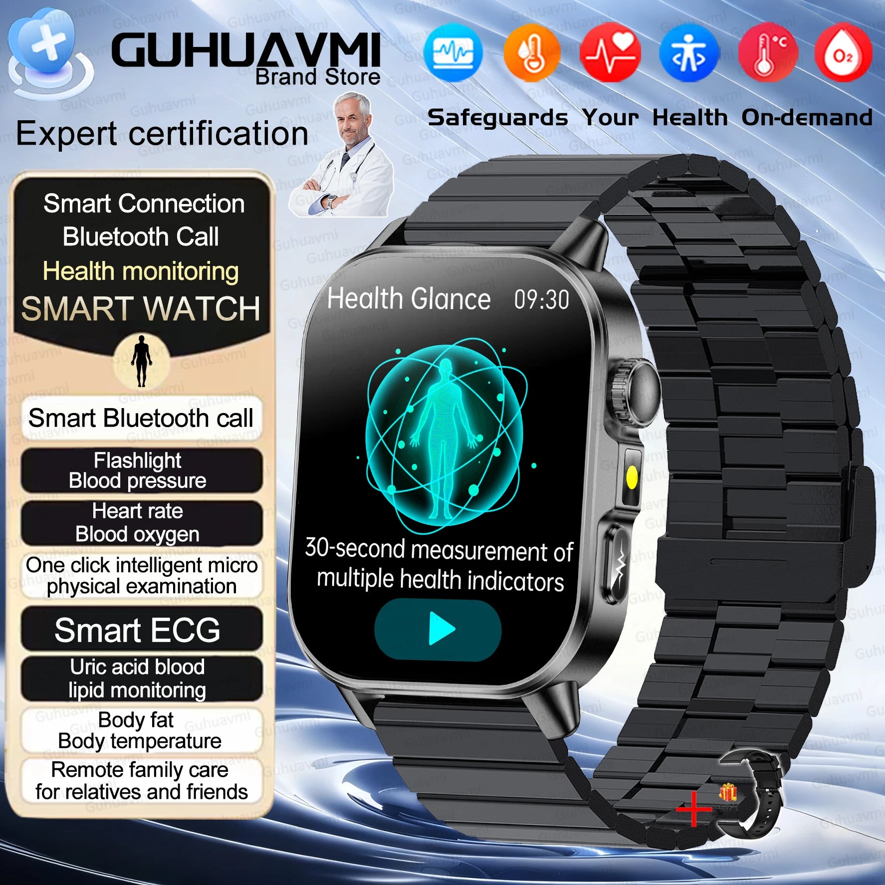2026New ECG+PPG AI Health Diagnose Smart Watch Men Women Clock Blood Lipid BP Uric Acid Heart rate Tracker HD Call Smart Watch