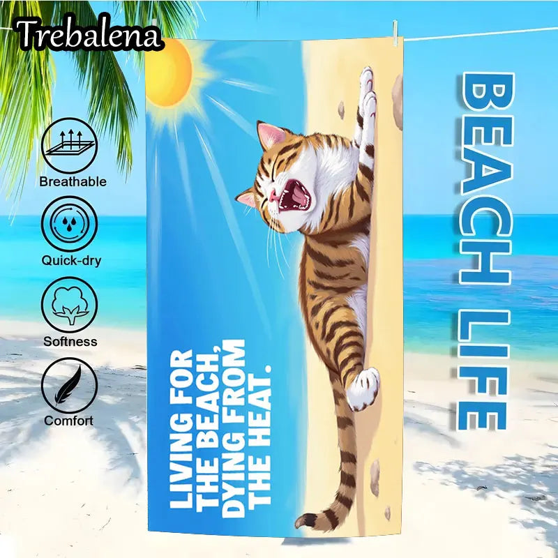 30*60inch Ultra-Soft Beach Towel with Beach Cat Living For The Beach Dying From Heat