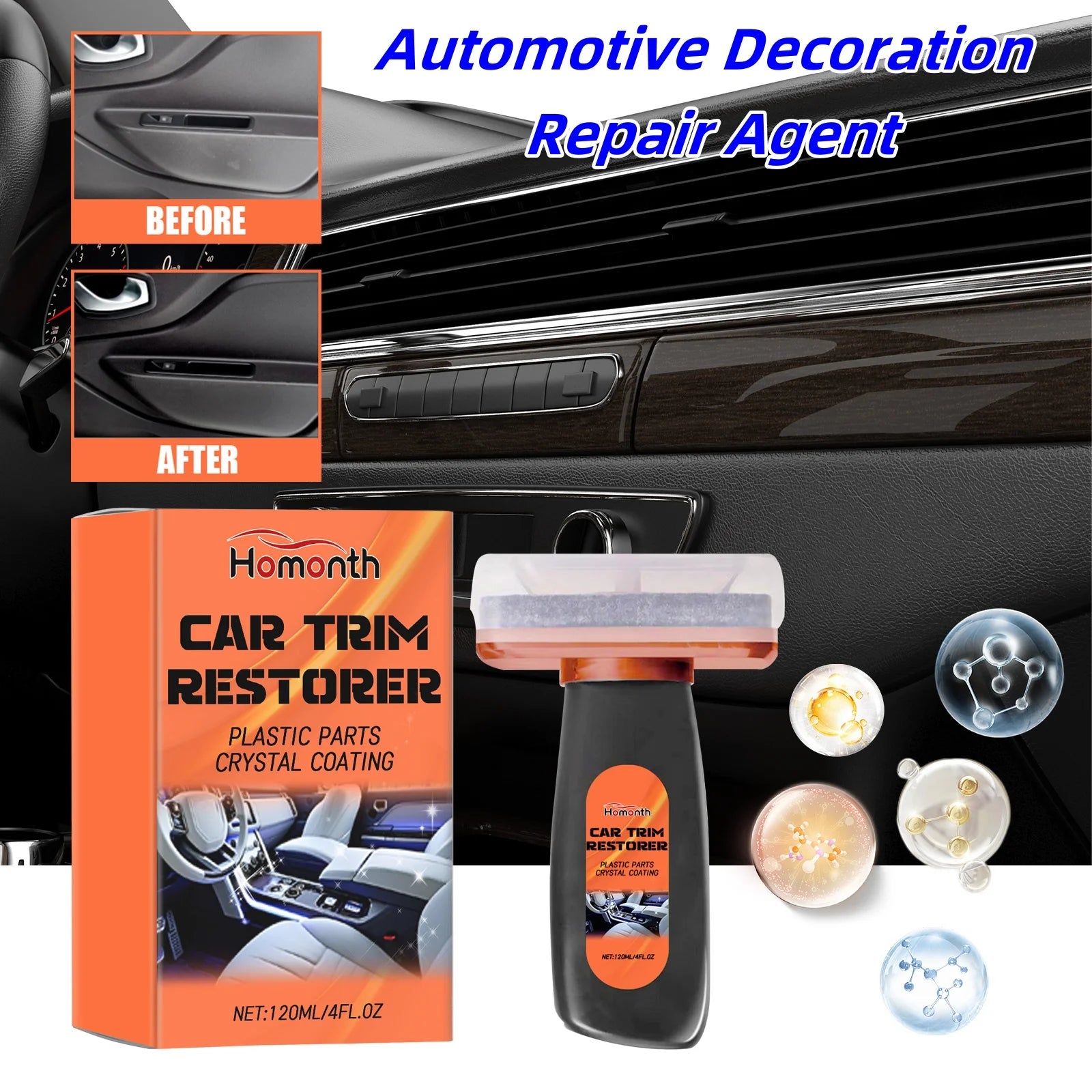 Car Interior Cleaner Multi-Surface Cleaner Spray With Roller Sponge Effective Multipurpose Safe Car Cleaning Supplies Restore