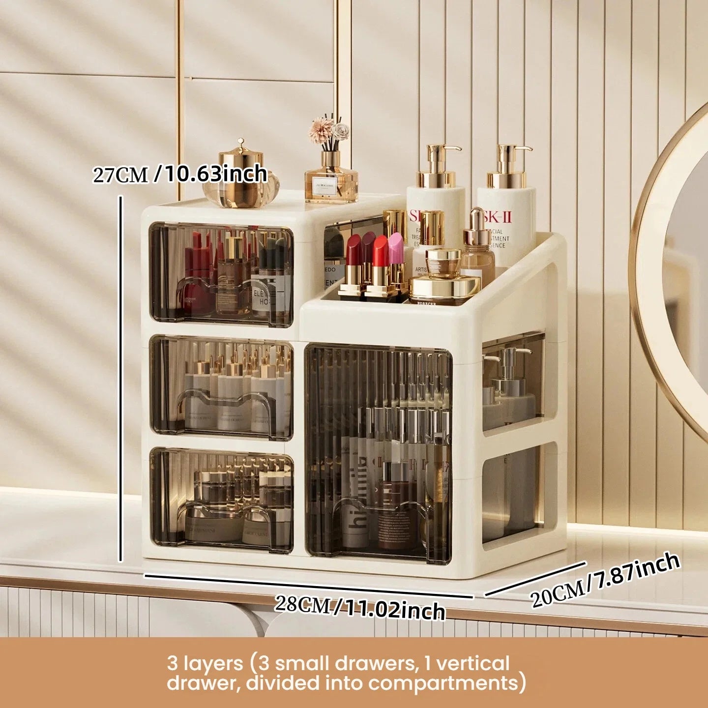 Drawer-style cosmetics storage box, high-end dressing table, lipstick, skin care products, jewelry shelf, desktop storage box