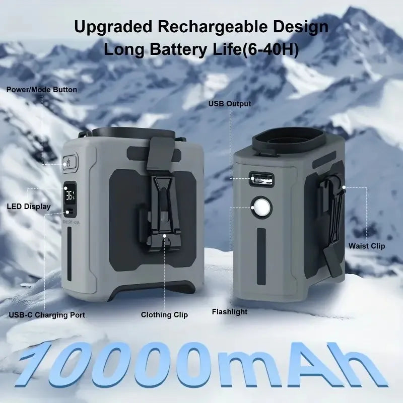 10000mAh Waist Fan Wearable Waist Fan 5 Speeds Light 40H Cooling for Outdoor Jobsite Travel Suitable for Outdoor Use Sports