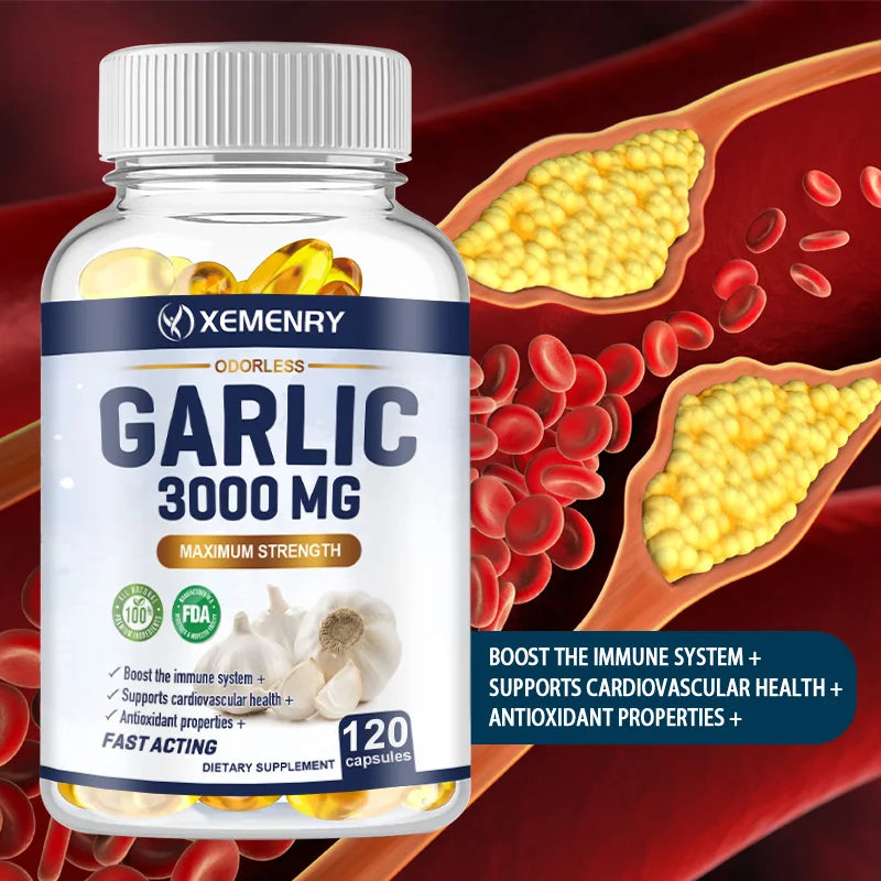 Garlic Capsules 3000mg - for Immune and Cardiovascular, Antioxidant,Cholesterol Health - 120 Capsules