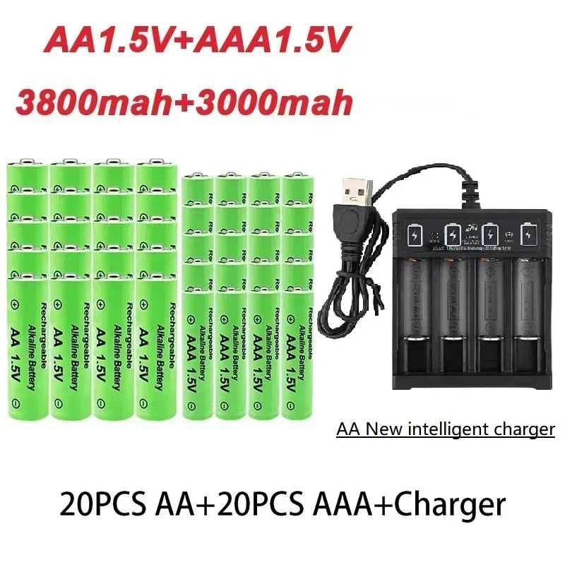 AA +AAA Battery New 1.5VRechargeableBattery AA3800MAH AAA3000 with USBCharger for LED Flashlight Flashlightorelectronicdevices