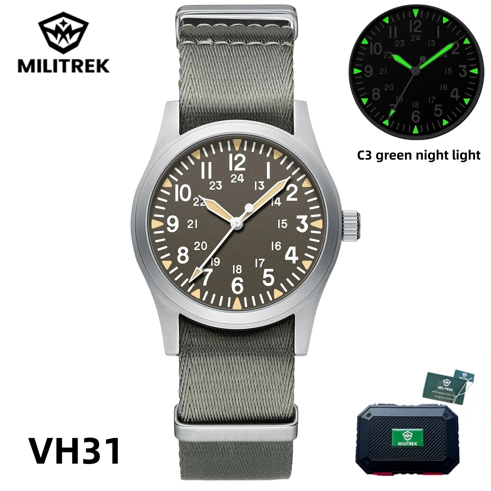 MILITREK 2025 New Men Quartz Watch VH31 37mm Military Waterproof 100M Sapphire Glass Luminous Stainless Steel Reloj Hombre