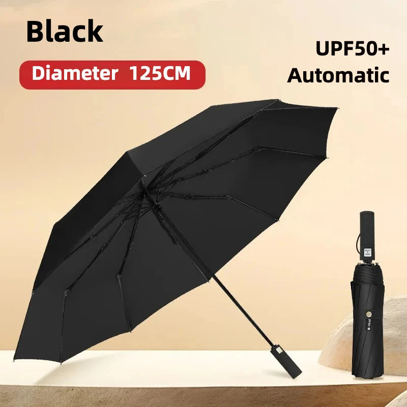 Windproof Automatic Folding Umbrella, 125CM Diameter Large Rain Umbrella, Sun UV UPF50+ Protection Umbrellas for Man and Women
