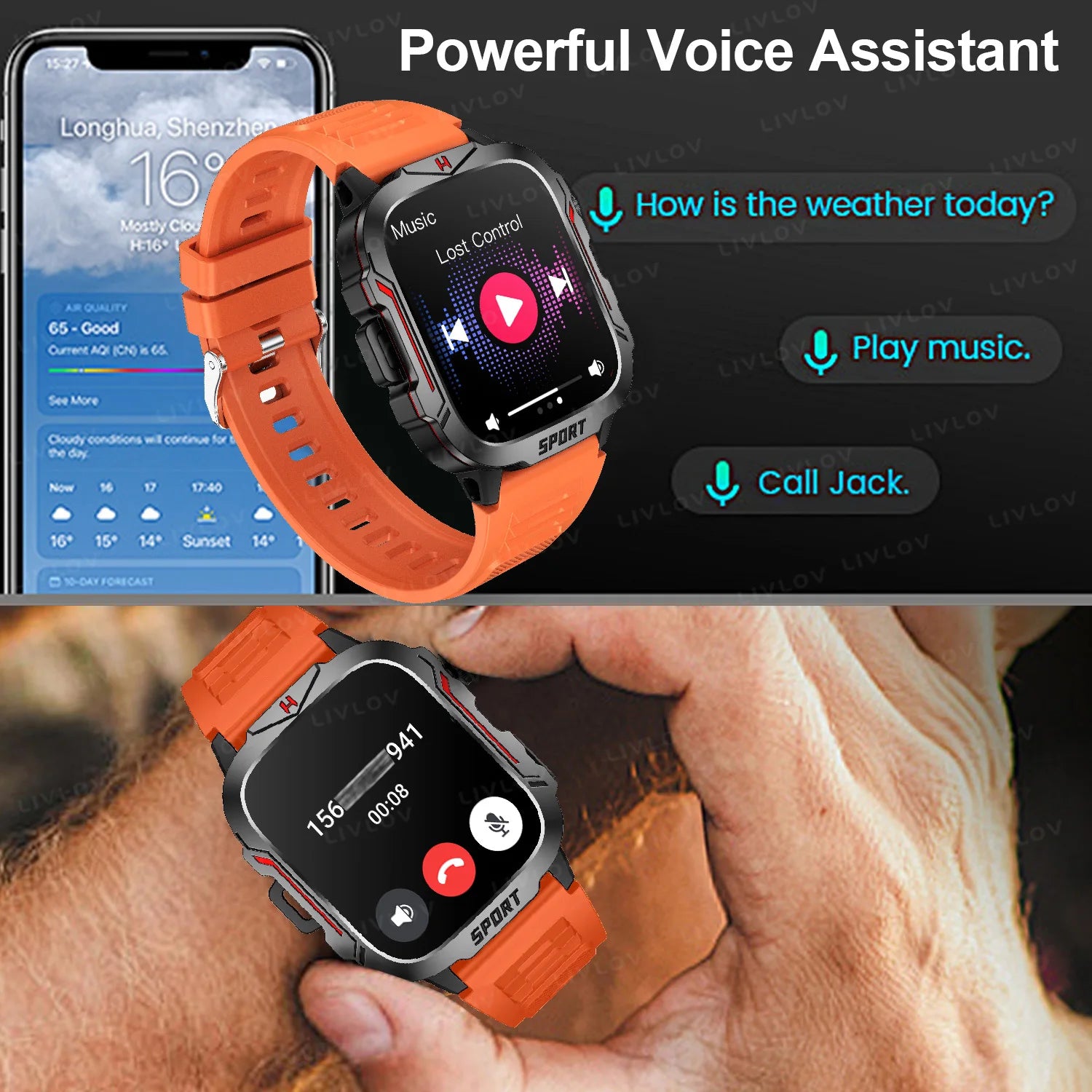 Flashlight Smart Watch for Men/Women, 1.96&