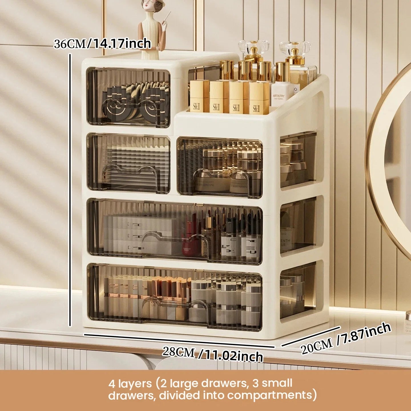 Drawer-style cosmetics storage box, high-end dressing table, lipstick, skin care products, jewelry shelf, desktop storage box