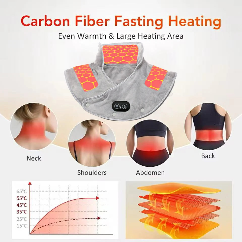 Neck Massager Brace Electric Heating Shoulder Pad 3Level Temperature Control Hot Compress Cervical Shawl Muscle Relax Heath Care