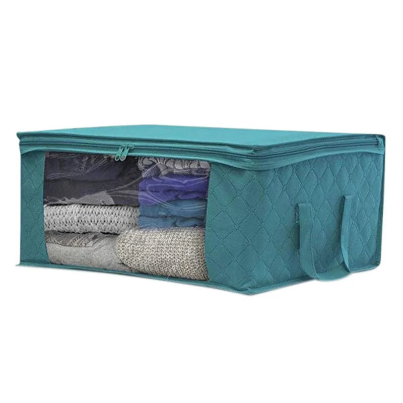 1/3pcs Large Capacity Clothing Storage Box Folding Non Woven Fabric Quilts Clothes Organizer Case With Zipper Organizers
