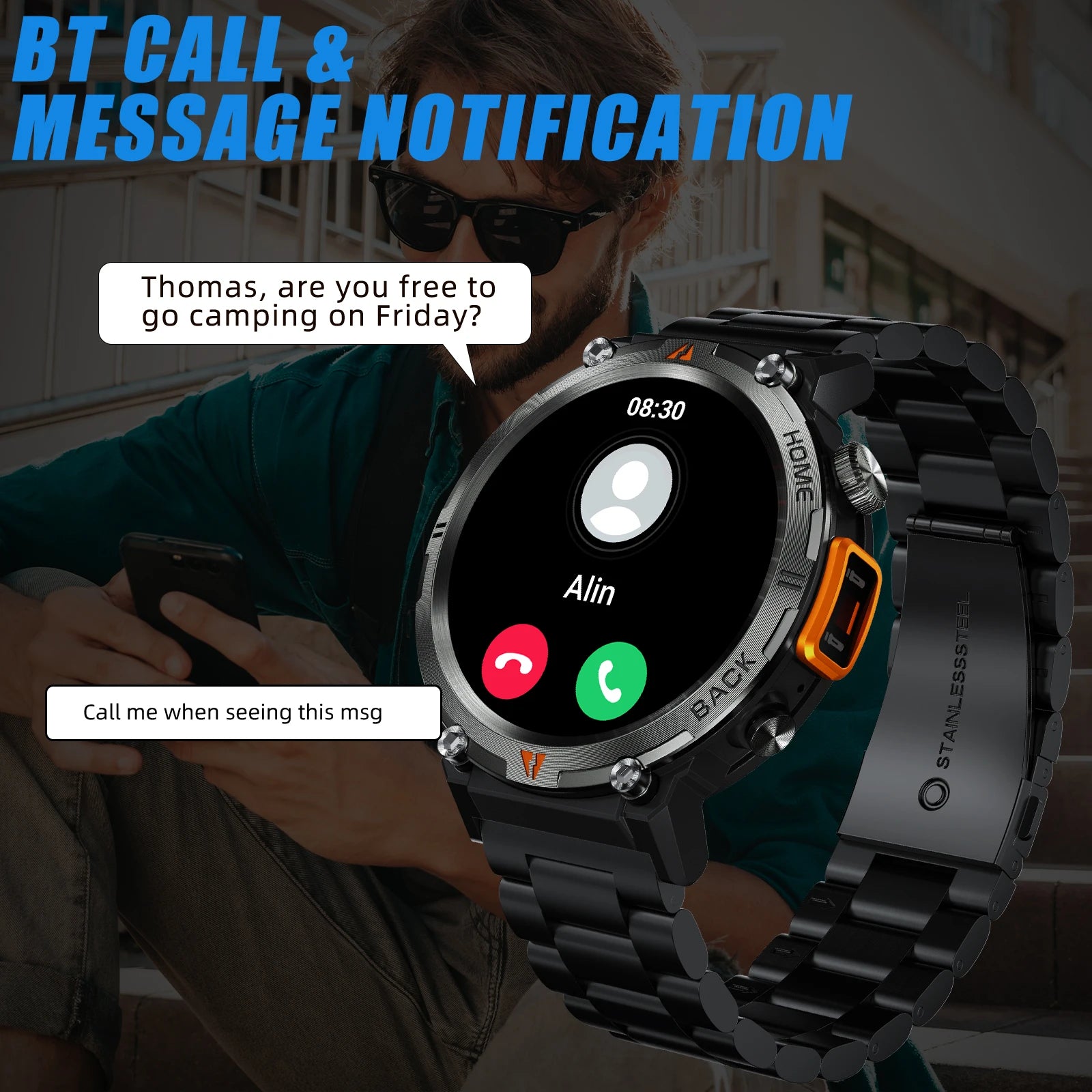 LaNikar 2025 KE3 Bluetooth Call Smart Watch Men Full Touch Screen Health Monitor With steel ring Men SmartWatch For IOS Android