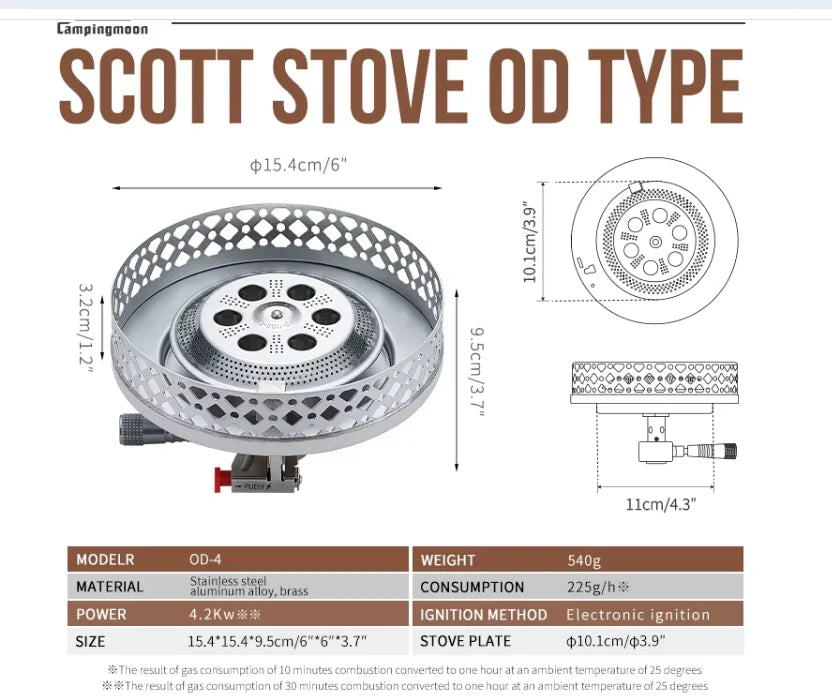 CAMPINGMOON OD-4 Scott High Mountain Stove Camping Large Diameter Windproof and Stable Pressure Stove Head High Power Gas Stove