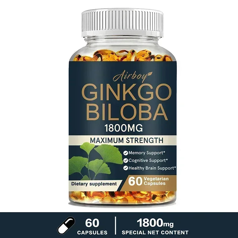 Ginkgo Biloba Capsules - Brain Health Supplement That Helps Blood Circulation, Metabolism and Energy Levels