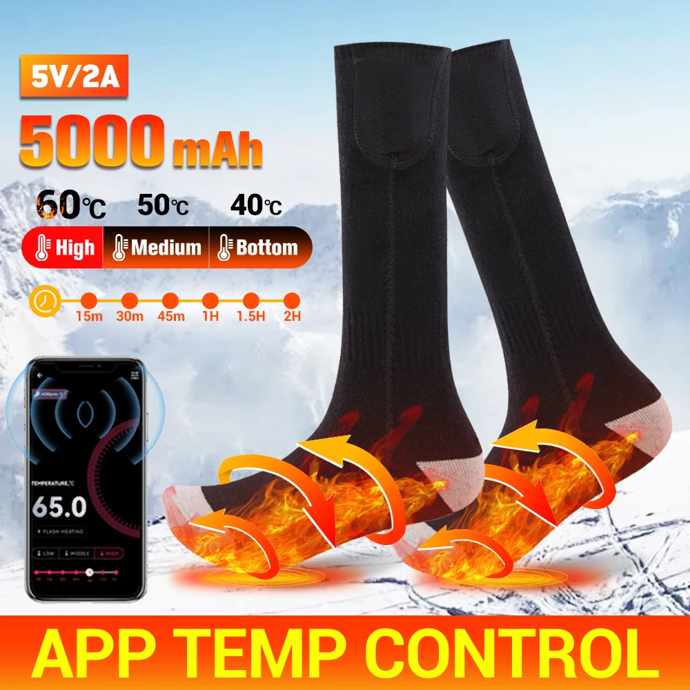Winter Heated Socks 5000mAh APP Control Thermal socks Electric Heating Ski Socks Thermal Heated Foot Warmer Ski Sports