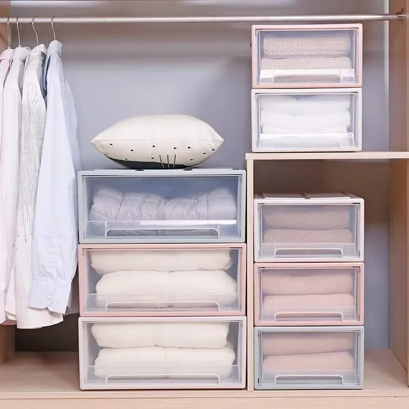 Stackable Quilt Storage Drawer Transparent Wardrobe Organizer Household Closet Storage Box Home Plastic Desktop Sundries Boxes