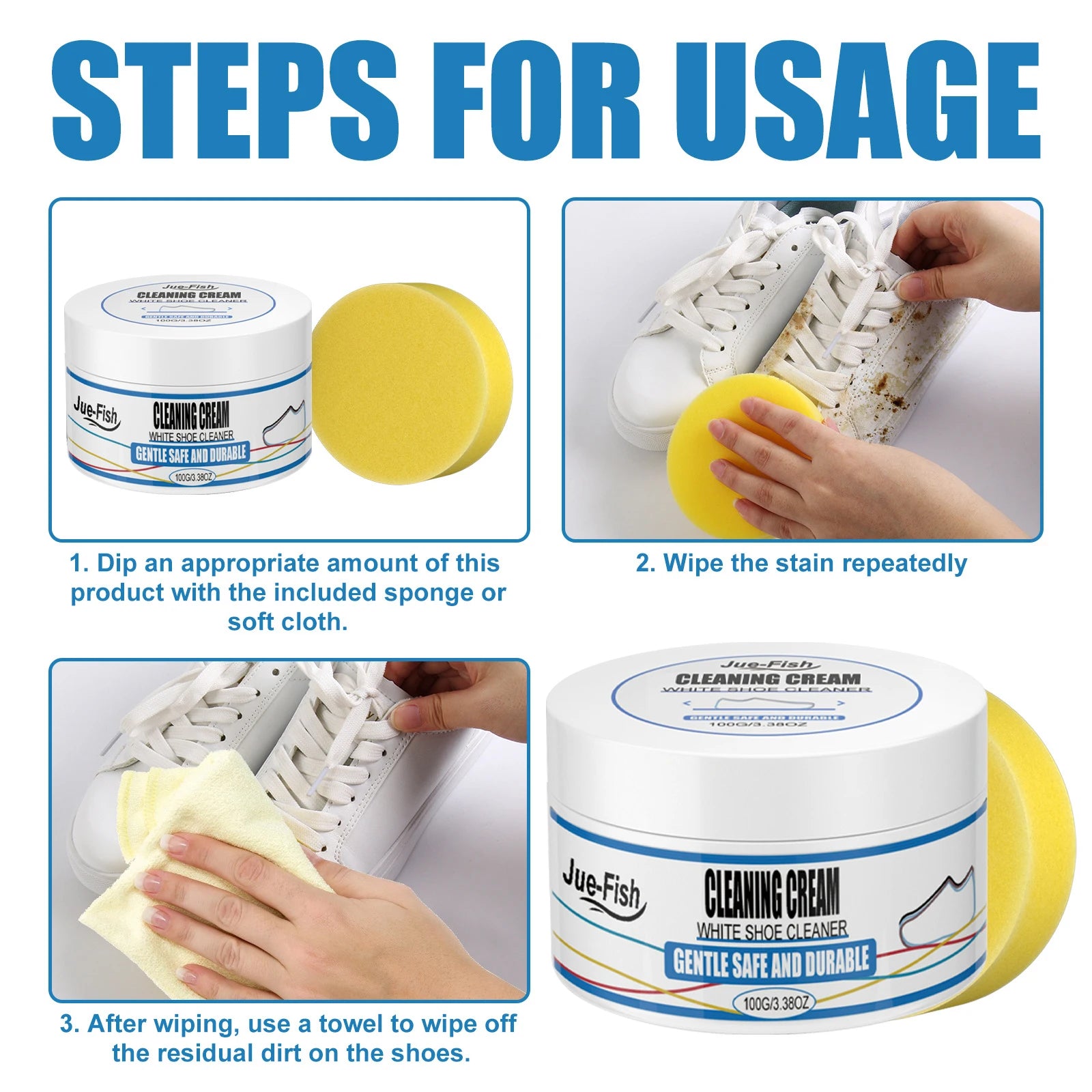 Jue-Fish White Shoes Cleaning Cream Powerful Stain Remover Cleaning Cream Free Sport Canvas Shoes Cleaning Stain Remover