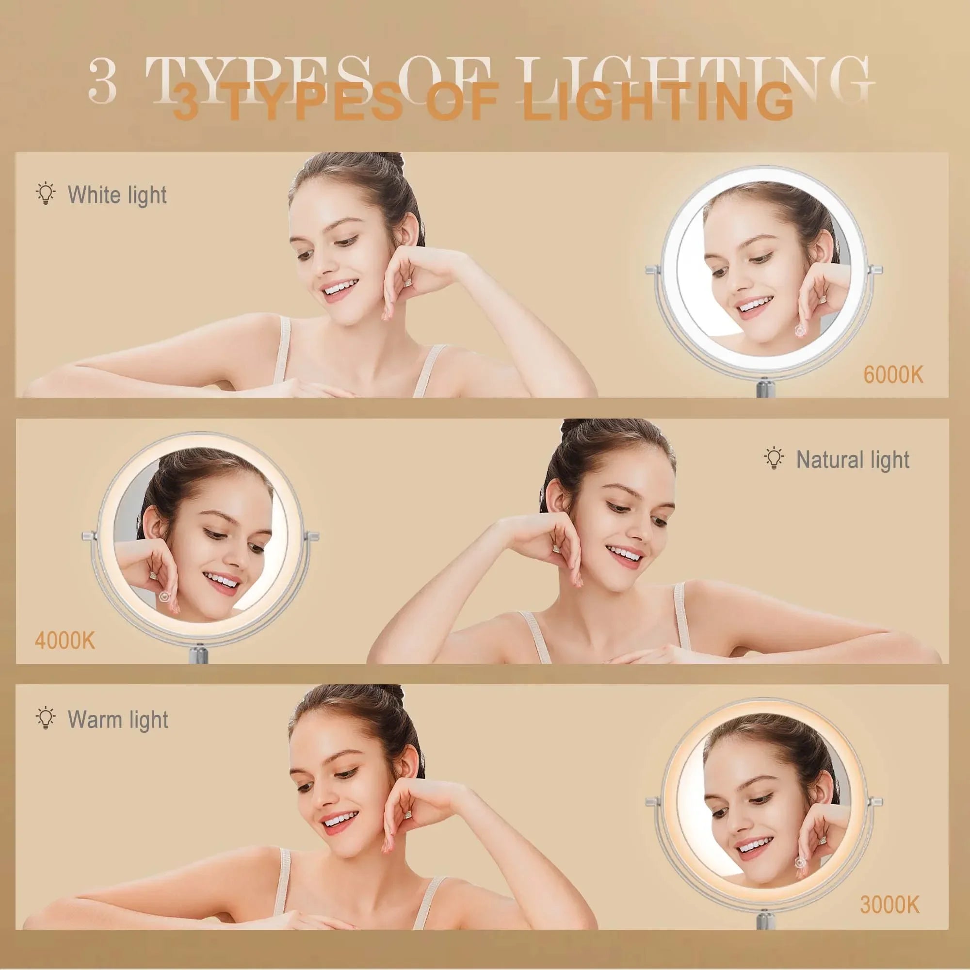7 Makeup Mirror with Light USB Rechargeable