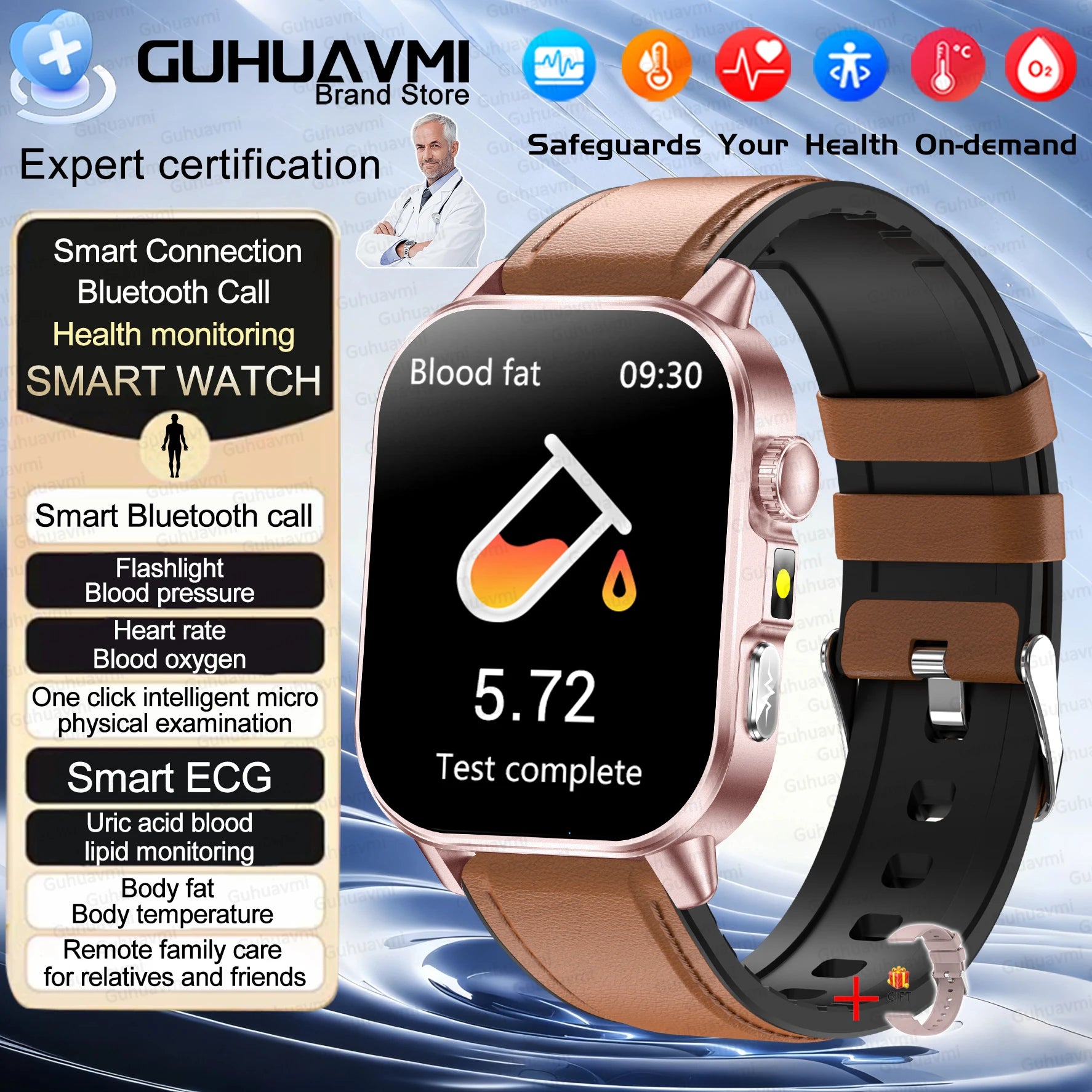 2026New ECG+PPG AI Health Diagnose Smart Watch Men Women Clock Blood Lipid BP Uric Acid Heart rate Tracker HD Call Smart Watch