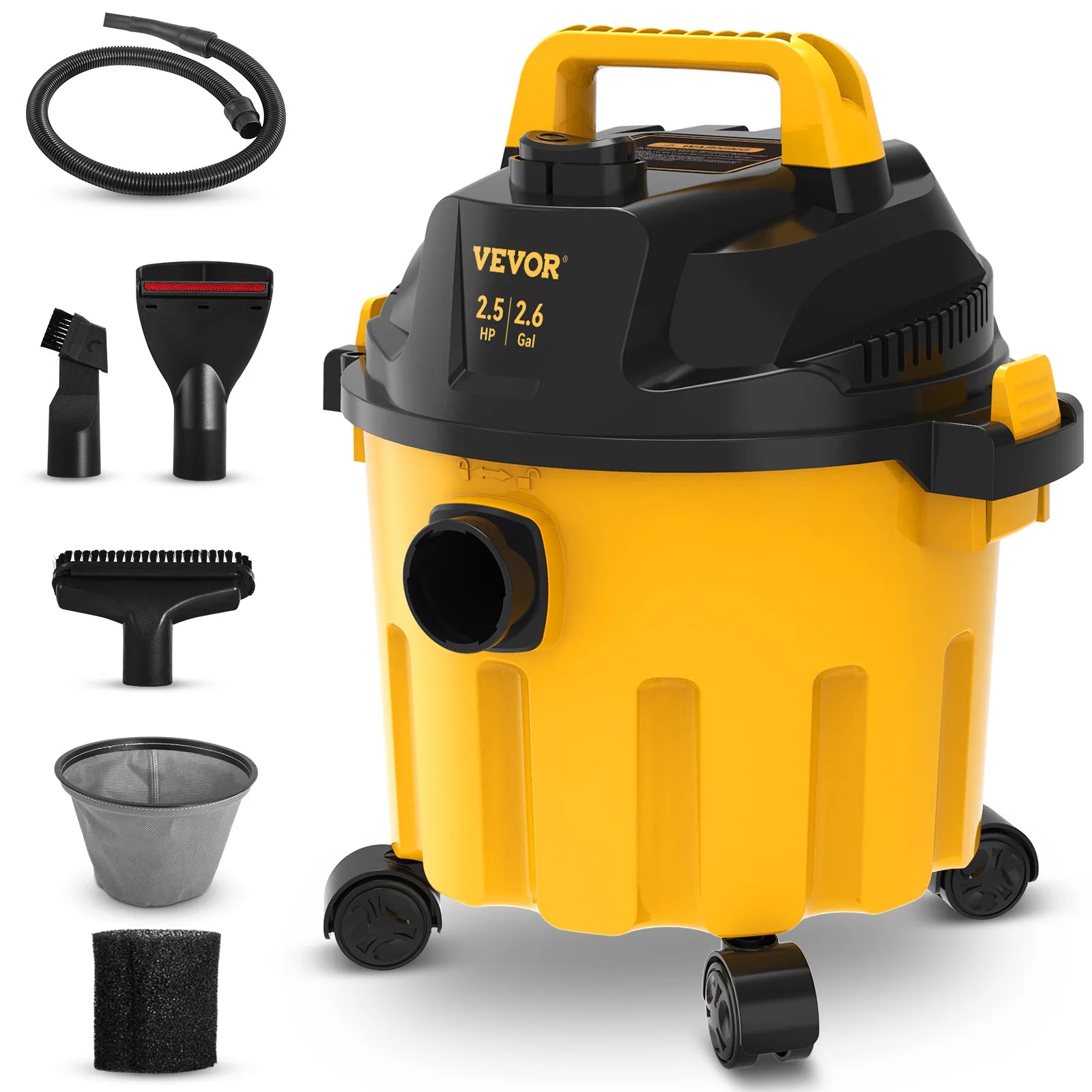 SucceBuy Wet Dry Vac 2.6 Gallon 2.5 Peak HP 3 in 1 Portable Shop Vacuum with Blowing Function Attachment Storage for Floor