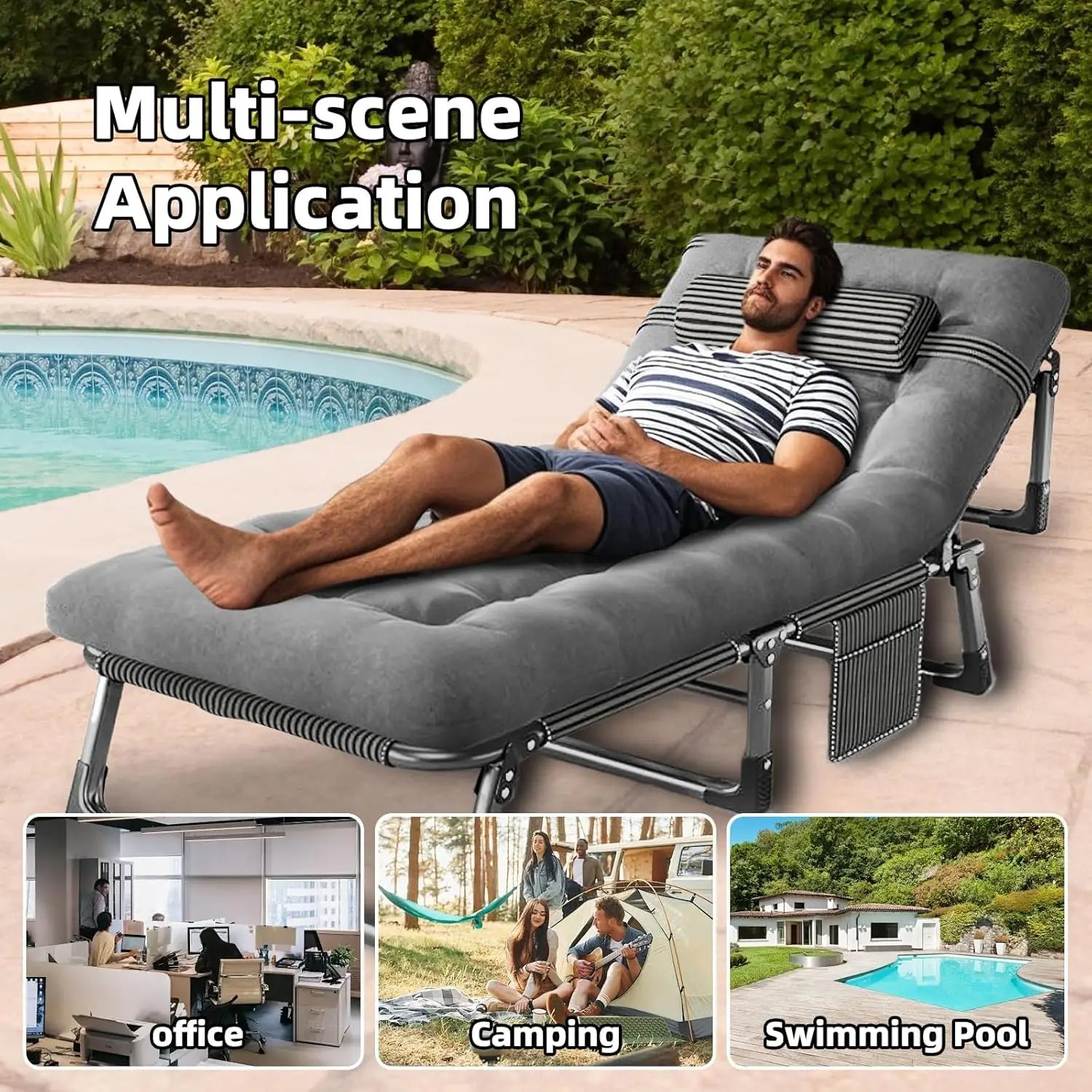 Camping Cot for Adults, Heavy Duty 3-in-1 Bed for Guest Sleeping, Adjustable Double-Layer 1200D with Mattress & Carrying Bag for