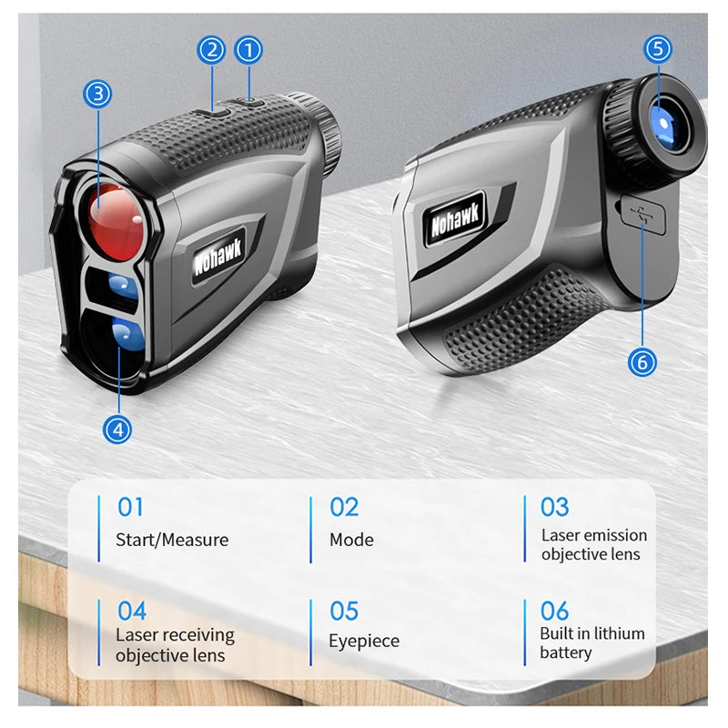 NOHAWK 1000yds Golf Rangefinder, M/Y Unit Switching, Flag Lock, Slope Compensation Distance with Magnetic Function for Golf