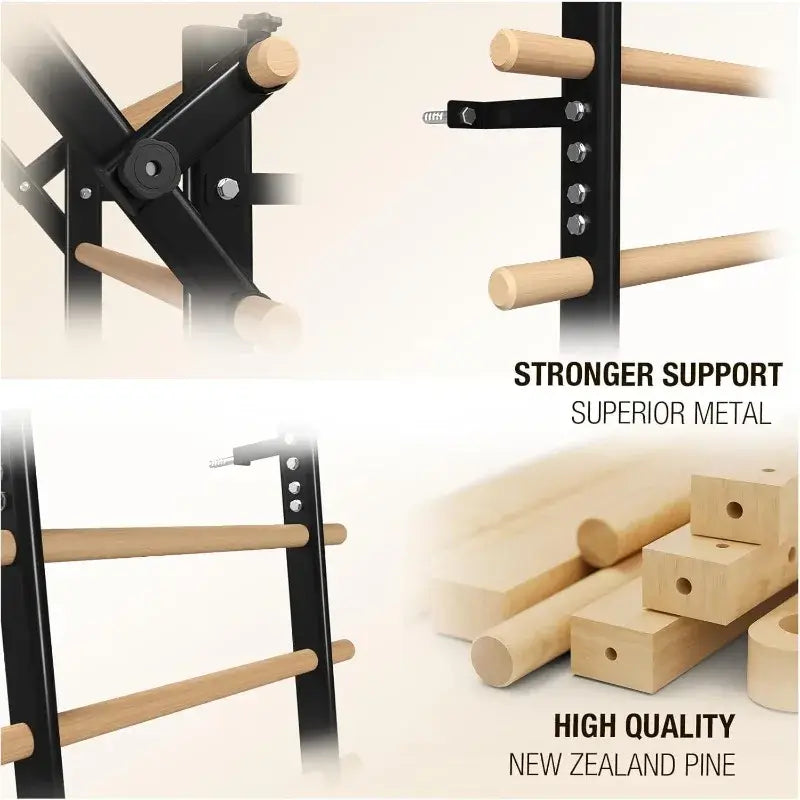 Wooden Stall Bar with Pull-Up & Dip Attachments