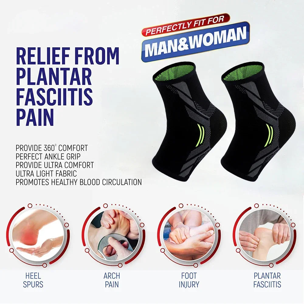 Sports Ankle Brace Compression Sleeves Plantar Fasciitis Sock for Achilles Tendonitis Joint Pain Reduces Swelling Heel Spur Pain