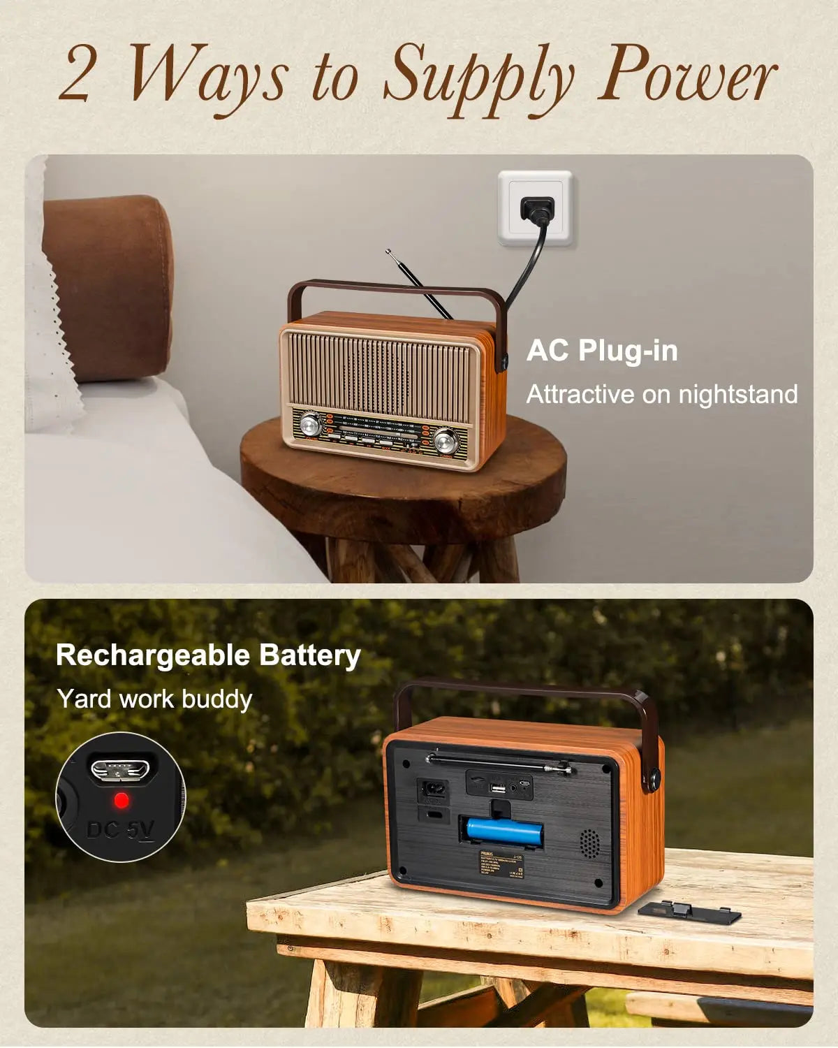 Portable AM FM Radio Bluetooth Speaker PRUNUS J-120